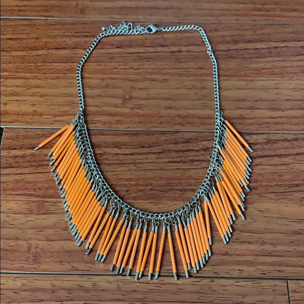 Anthropologie gold + orange statement necklace